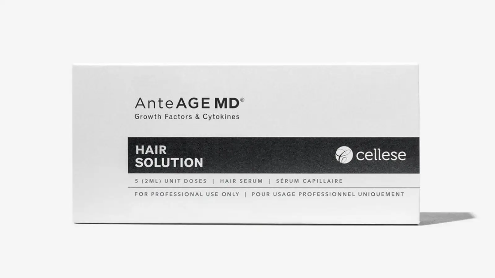 אריזת AnteAGE MD Hair Solution: סרום גורמי גדילה וציטוקינים לקרקפת, 5 מנות של 2 מ"ל לשימוש מקצועי