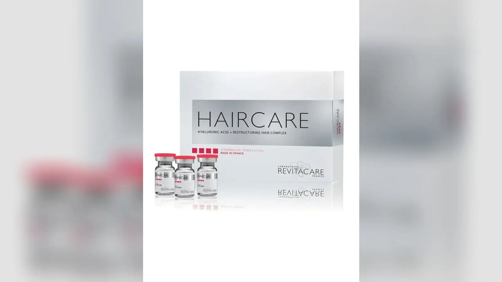 אריזת Revitacare Haircare עם שלושה בקבוקונים, תכשיר חומצה היאלורונית ומכלול משקם לשיער להזרקה לקרקפת